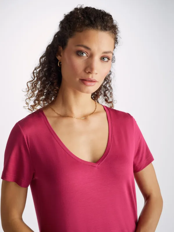 Women's V-Neck T-Shirt Lara Micro Modal Stretch Berry sold by Derek Rose