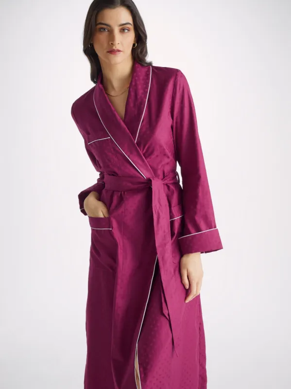 Women's Long Dressing Gown Kate 7 Cotton Jacquard Berry sold by Derek Rose