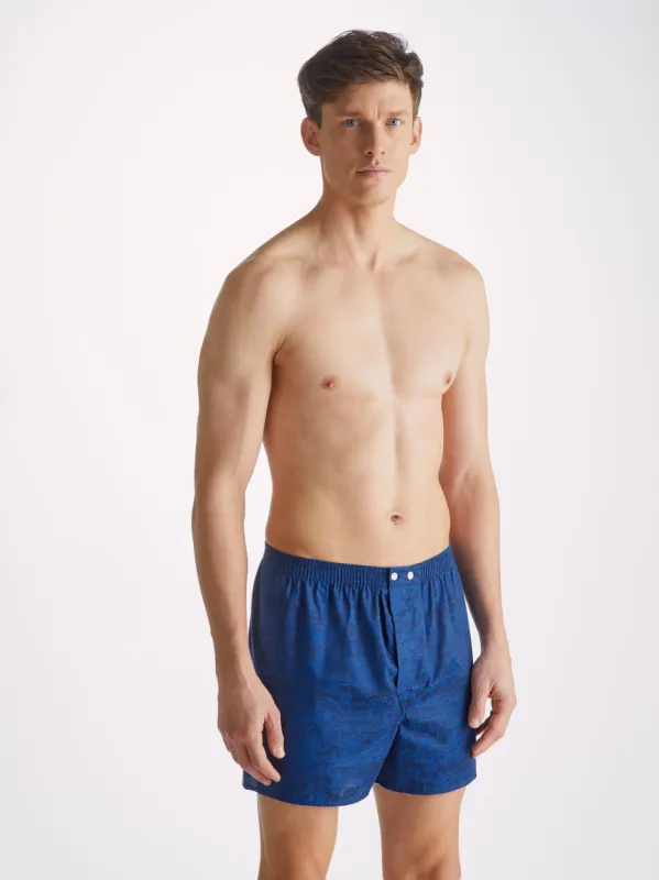 Men's Classic Fit Boxers Paris 25 Cotton Jacquard Navy sold by Derek Rose