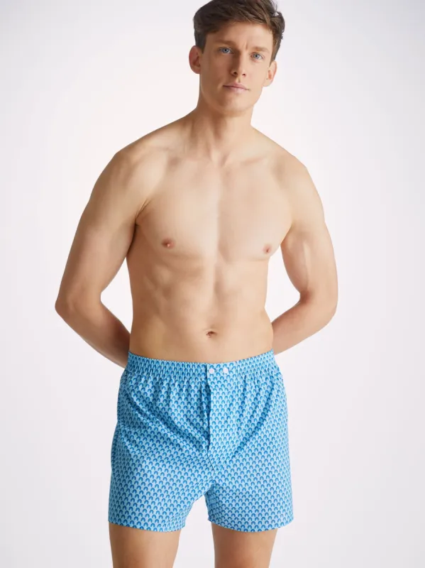 Men's Classic Fit Boxers Ledbury 65 Cotton Batiste Blue sold by Derek Rose