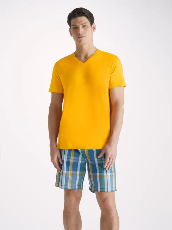 Men's V-Neck T-Shirt Basel Micro Modal Stretch Saffron sold by Derek Rose