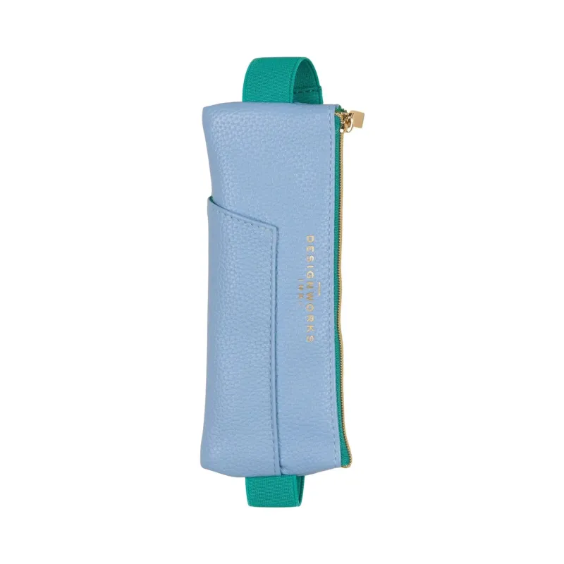 Vegan Leather Pen Pouch - Light Blue + Green sold by DesignWorks Ink