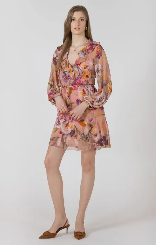 RUFFLE DETAIL BELTED MINI DRESS made by Dex