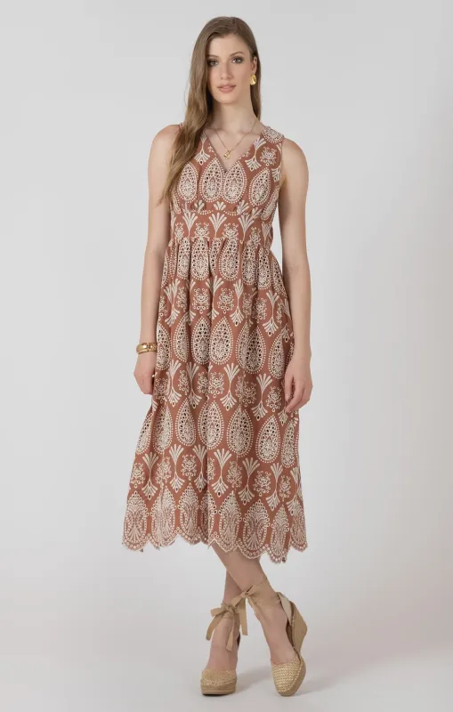 V NECK EYELET DRESS made by Dex