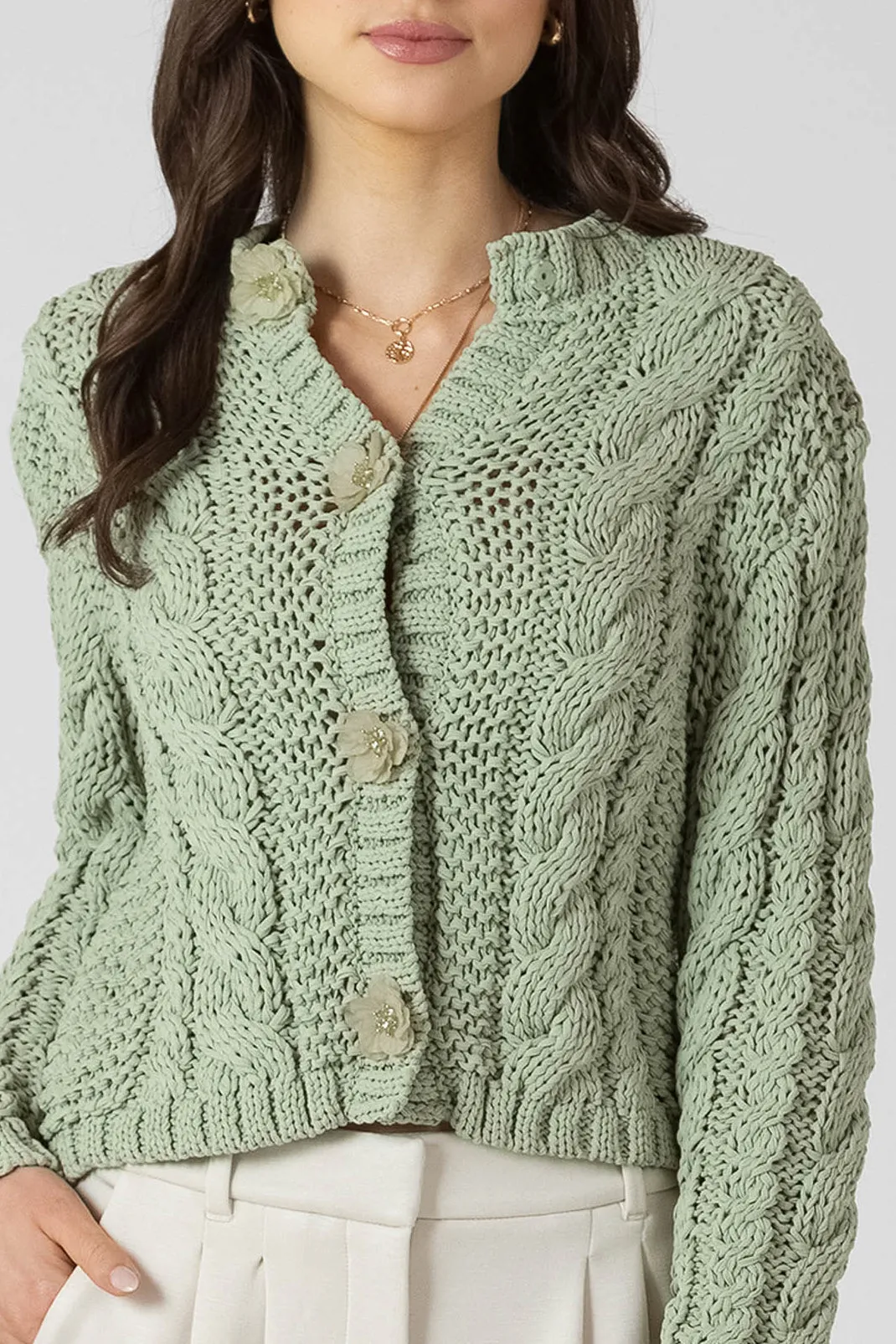 Floral Button Cable Cardigan sold by Dex product image thumbnail 3