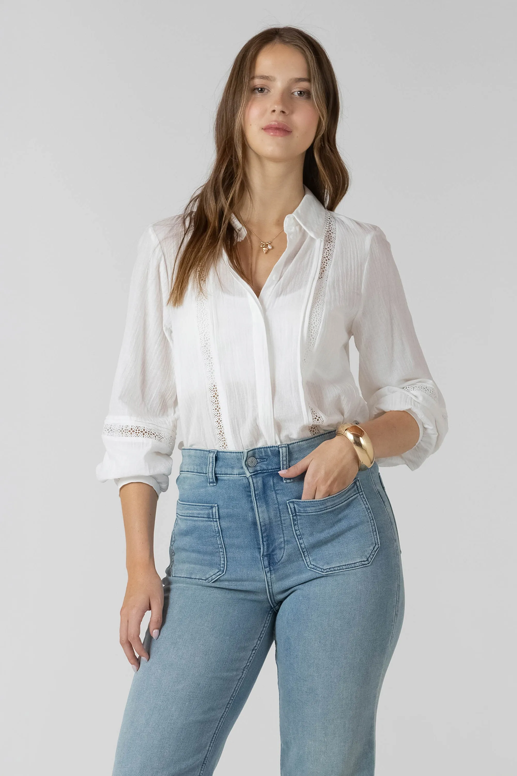Lace Insert Button Front Blouse sold by Dex product image thumbnail 3