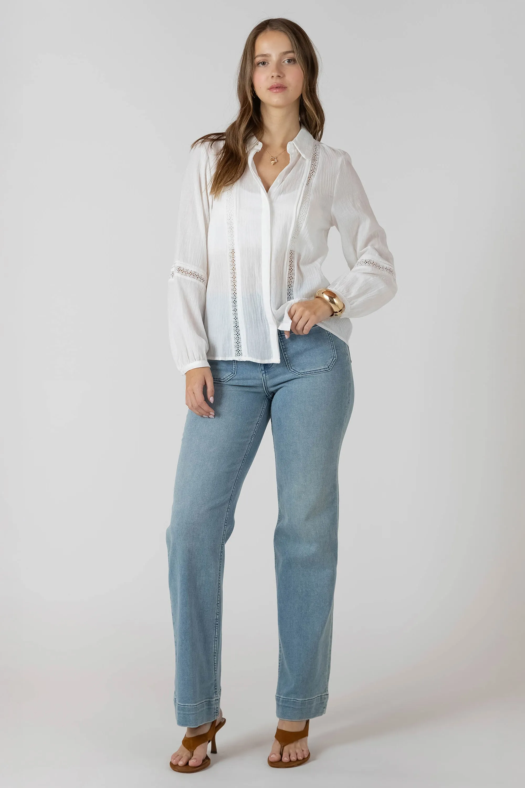 Lace Insert Button Front Blouse sold by Dex product image thumbnail 4