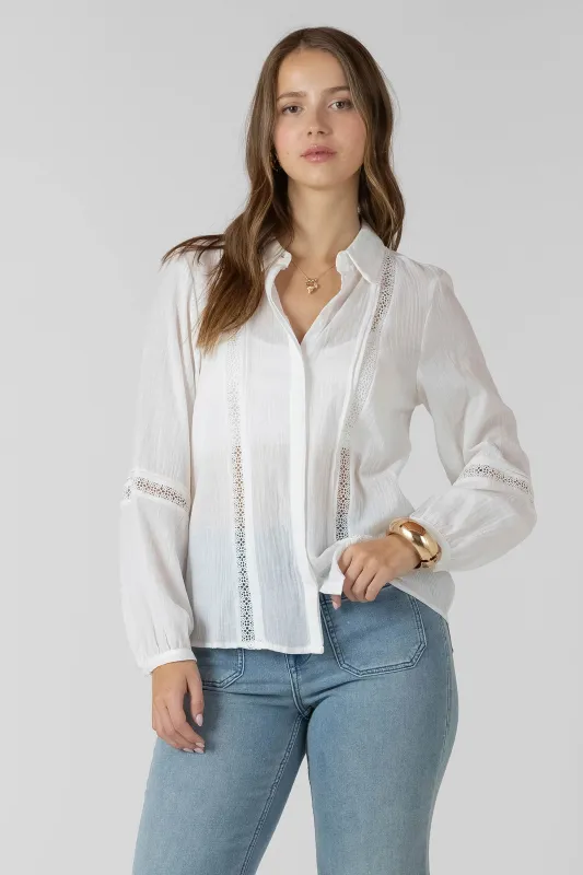 Lace Insert Button Front Blouse made by Dex