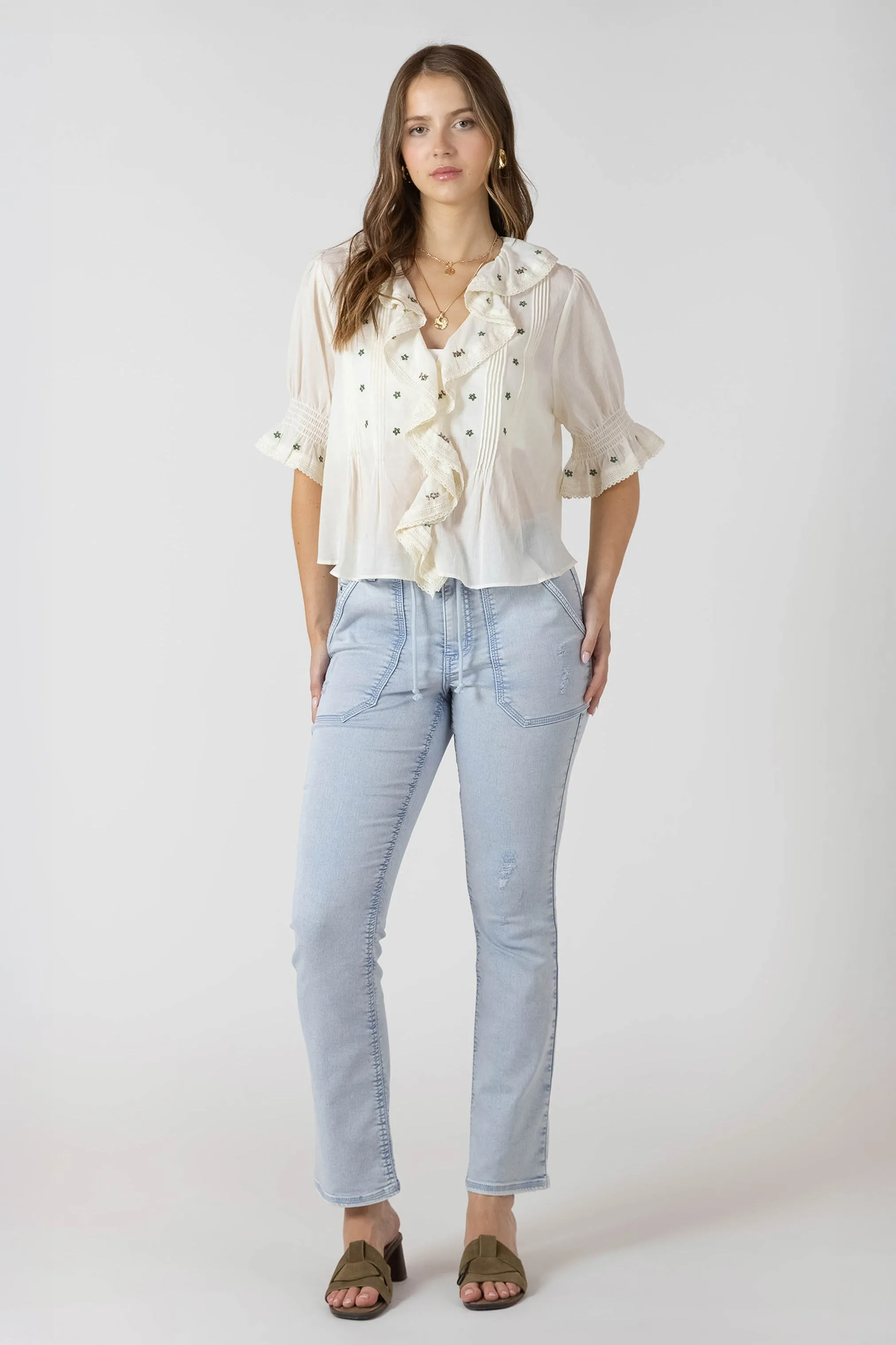 Ruffle Detail Embroidered Blouse sold by Dex product image thumbnail 4