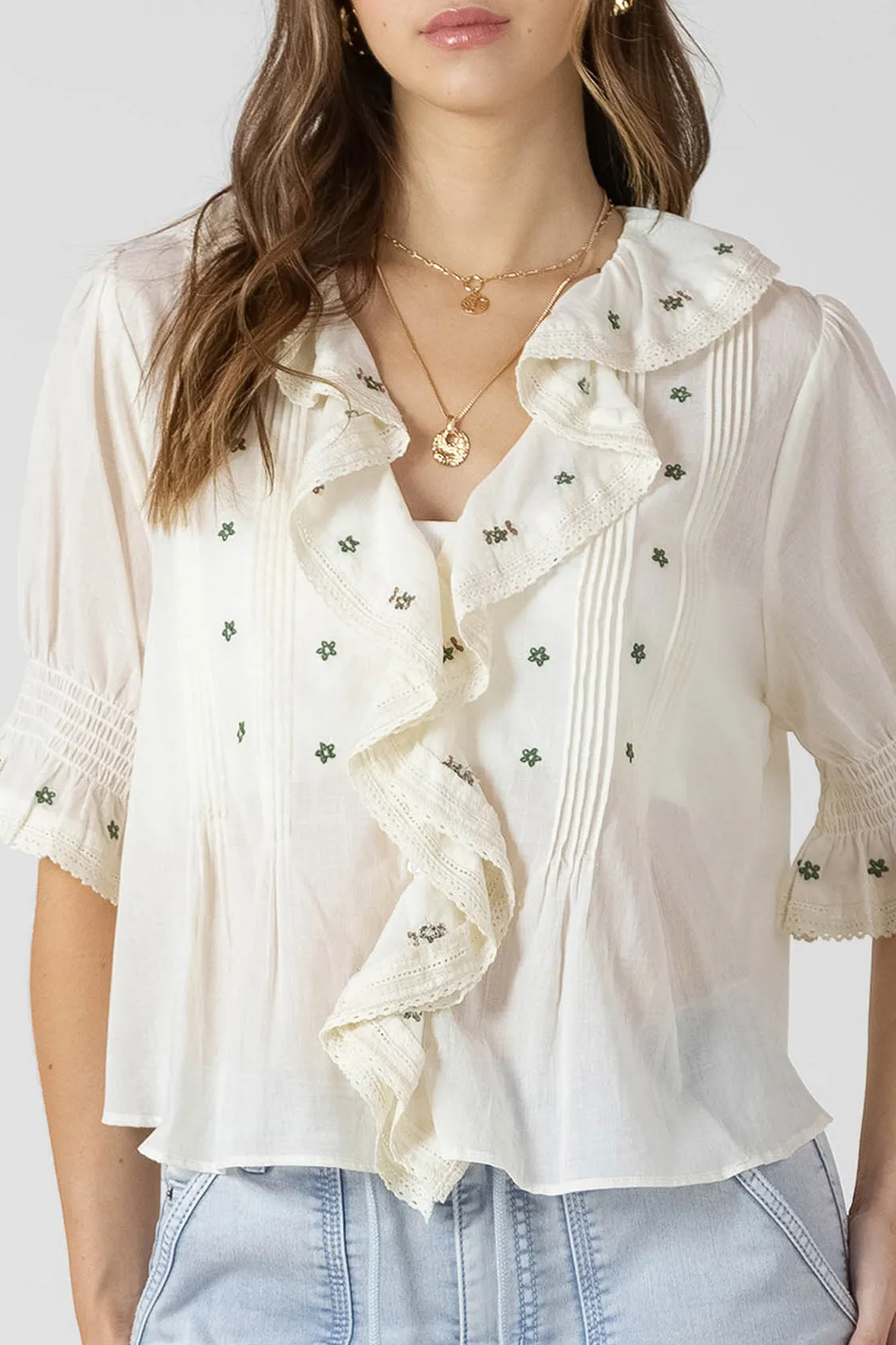 Ruffle Detail Embroidered Blouse sold by Dex product image thumbnail 3