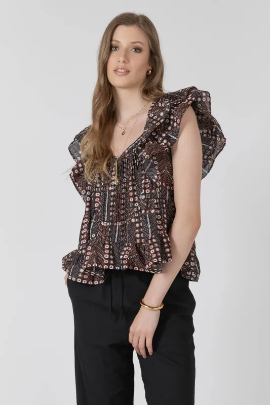 Printed Ruffled Tencel Blouse made by Dex