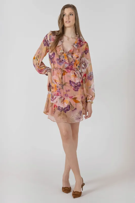 Ruffle Detail Belted Mini Dress made by Dex