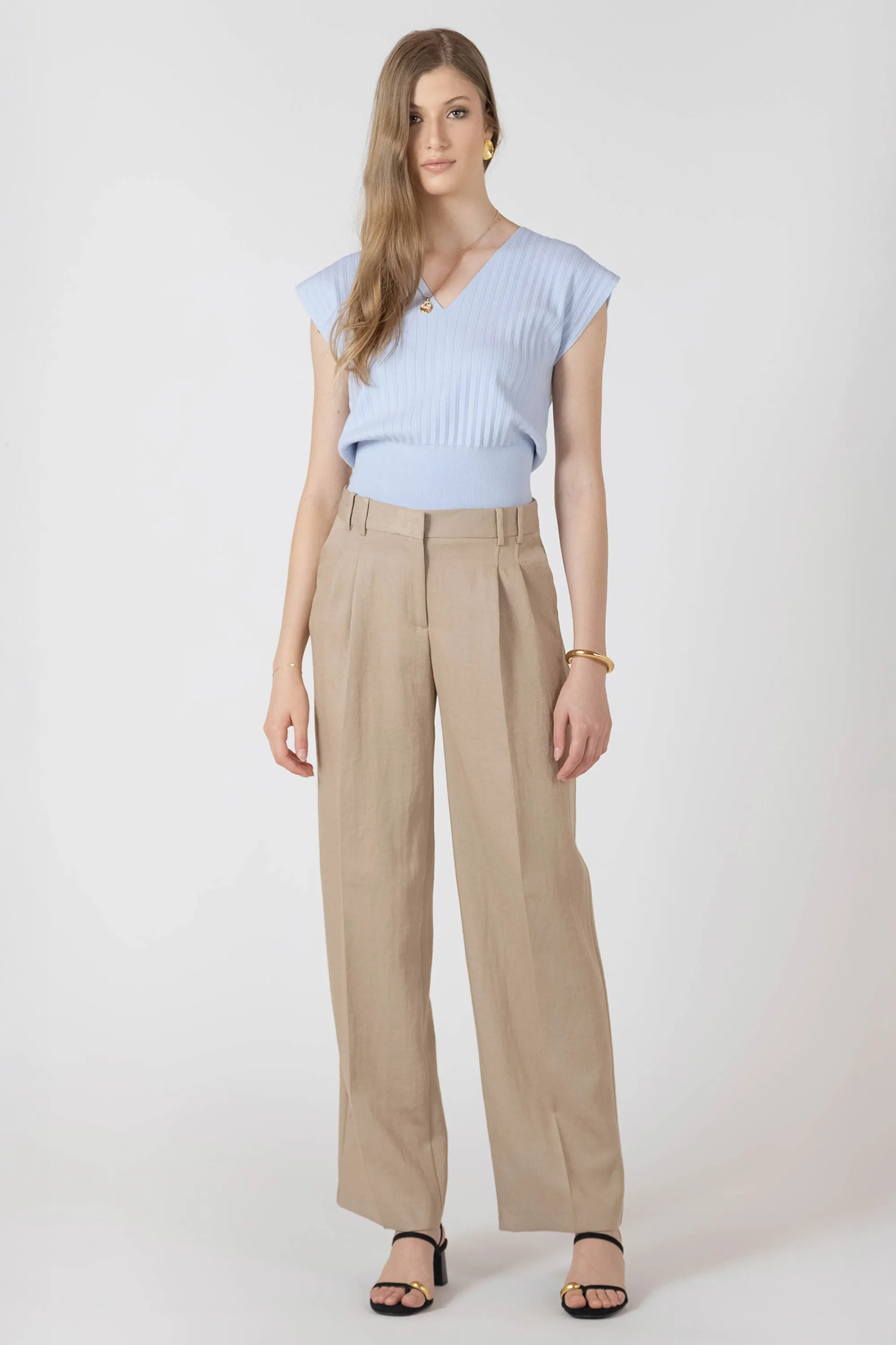 Pleat Detail Straight Pant sold by Dex