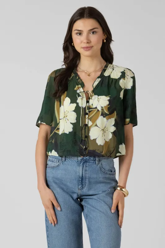 Button Front Ruffle Trim Blouse made by Dex