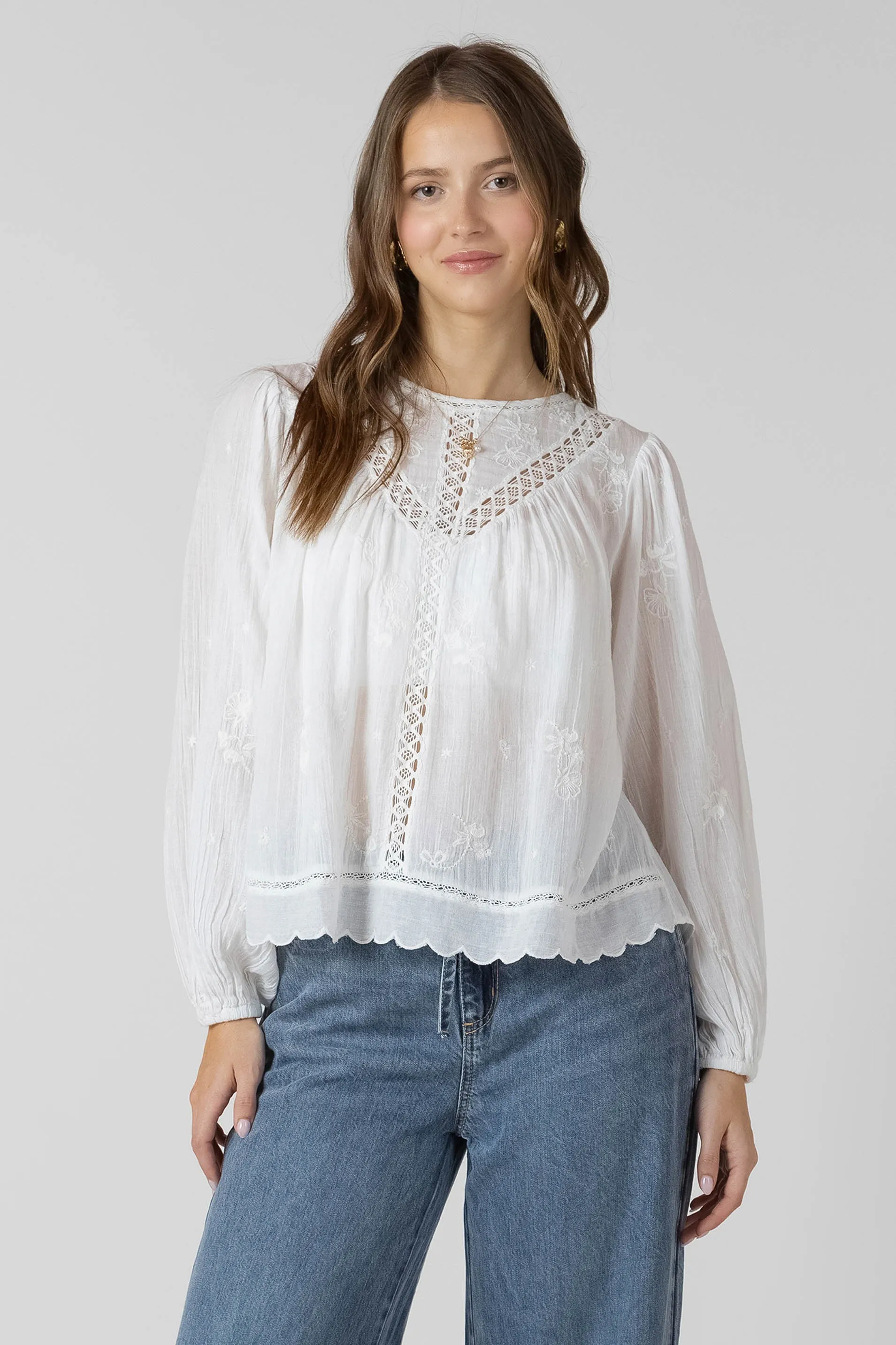 Crochet Detail Embroidered Blouse sold by Dex