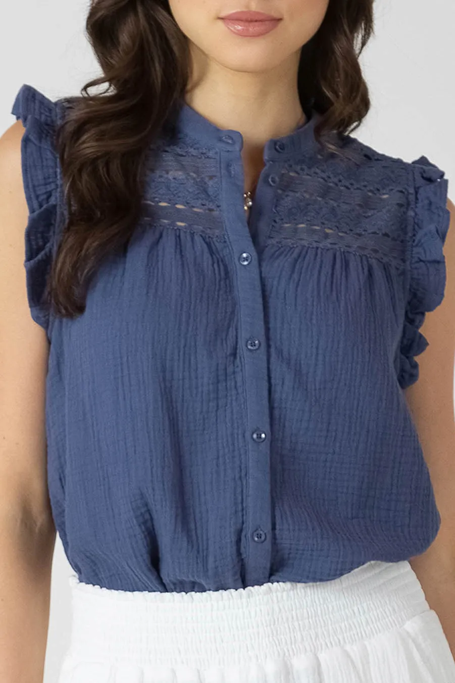 Lace Insert Button Front Blouse sold by Dex product image thumbnail 4