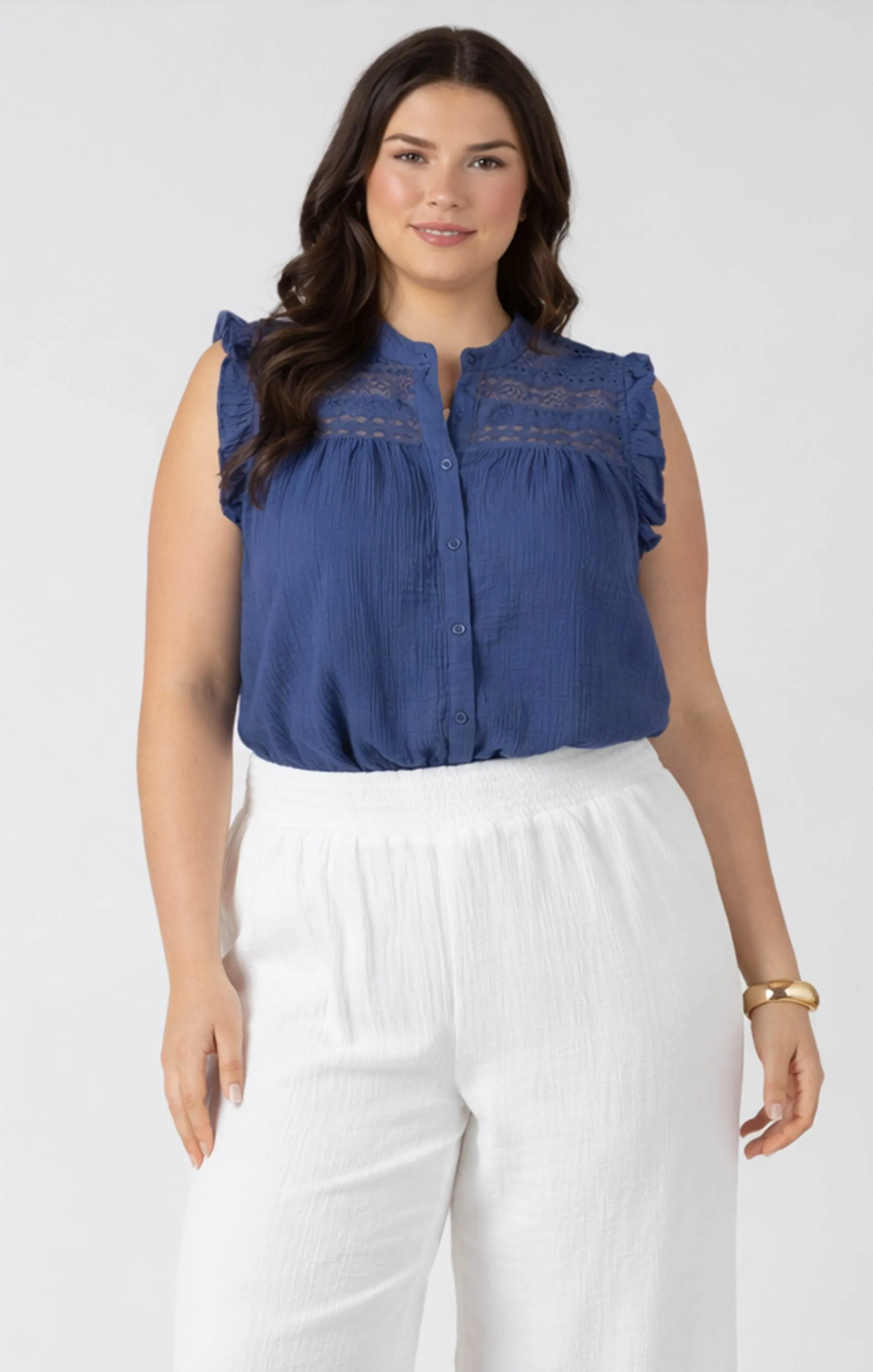Lace Insert Button Front Blouse sold by Dex product image thumbnail 4