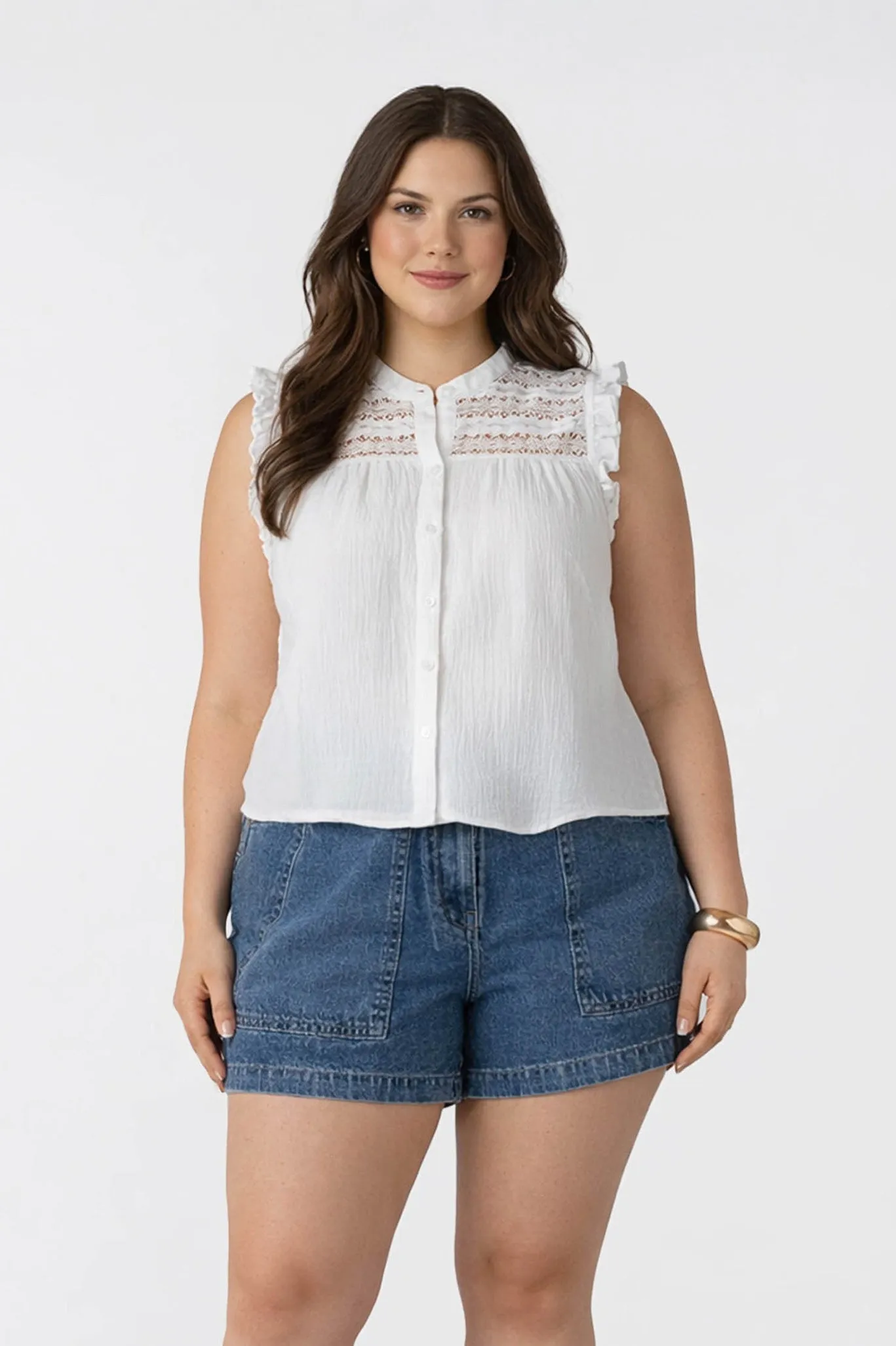 Lace Insert Button Front Blouse sold by Dex