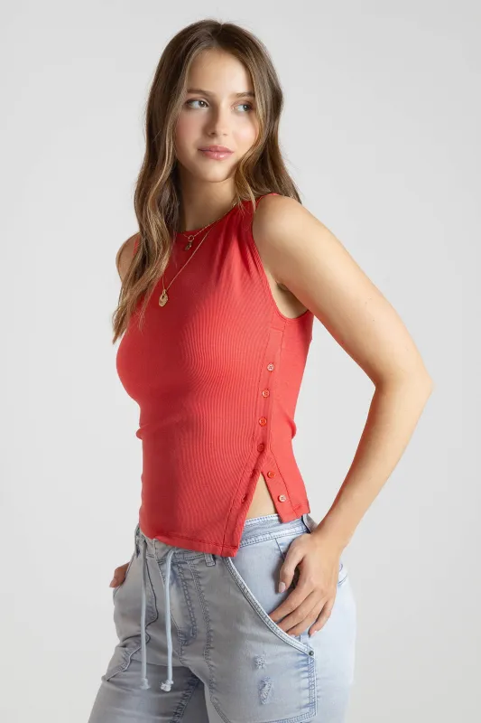 Asymmetrical Button Detail Tank made by Dex