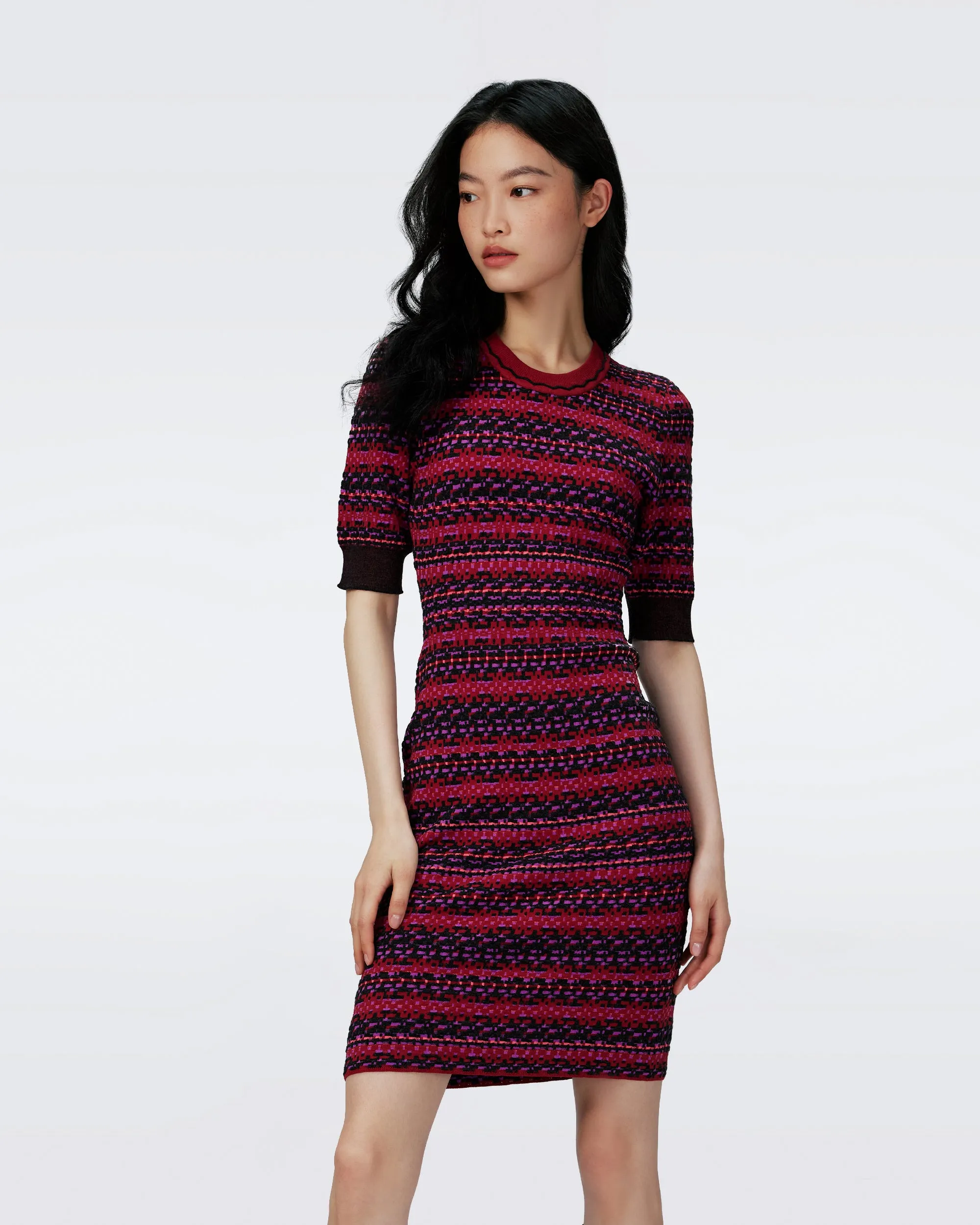 Harry Short Sleeve Knit Jacquard Dress sold by Diane Von Furstenberg