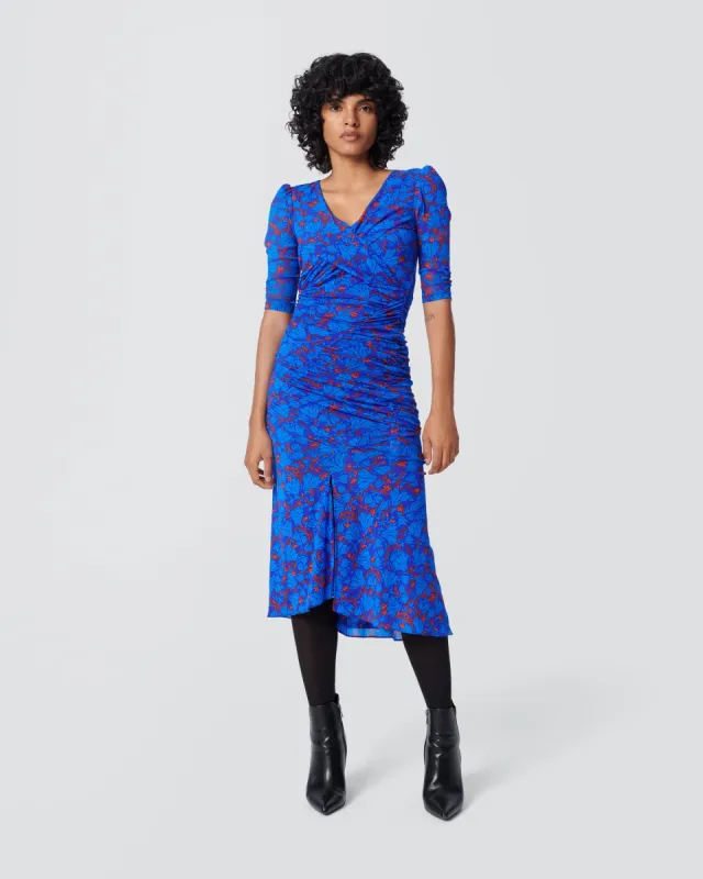 Lorraine Ruched Mesh Dress sold by Diane Von Furstenberg