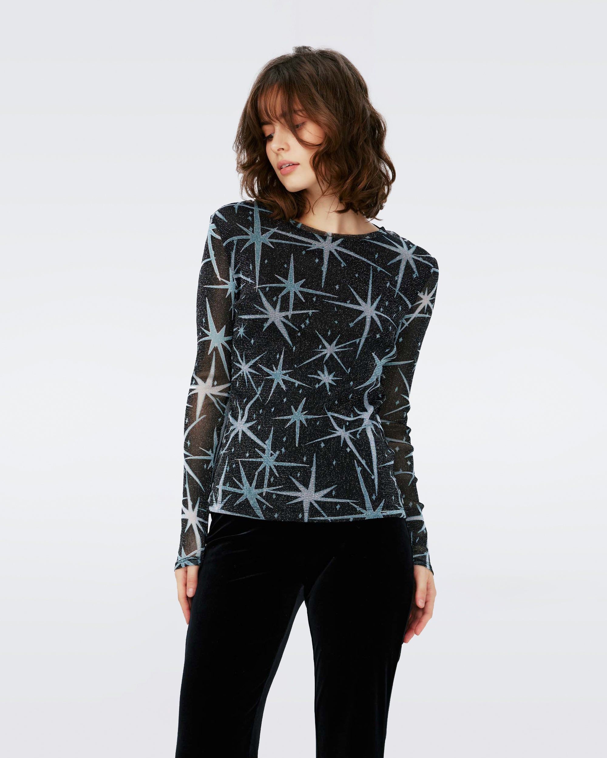 Logan Metallic Mesh Top sold by Diane Von Furstenberg