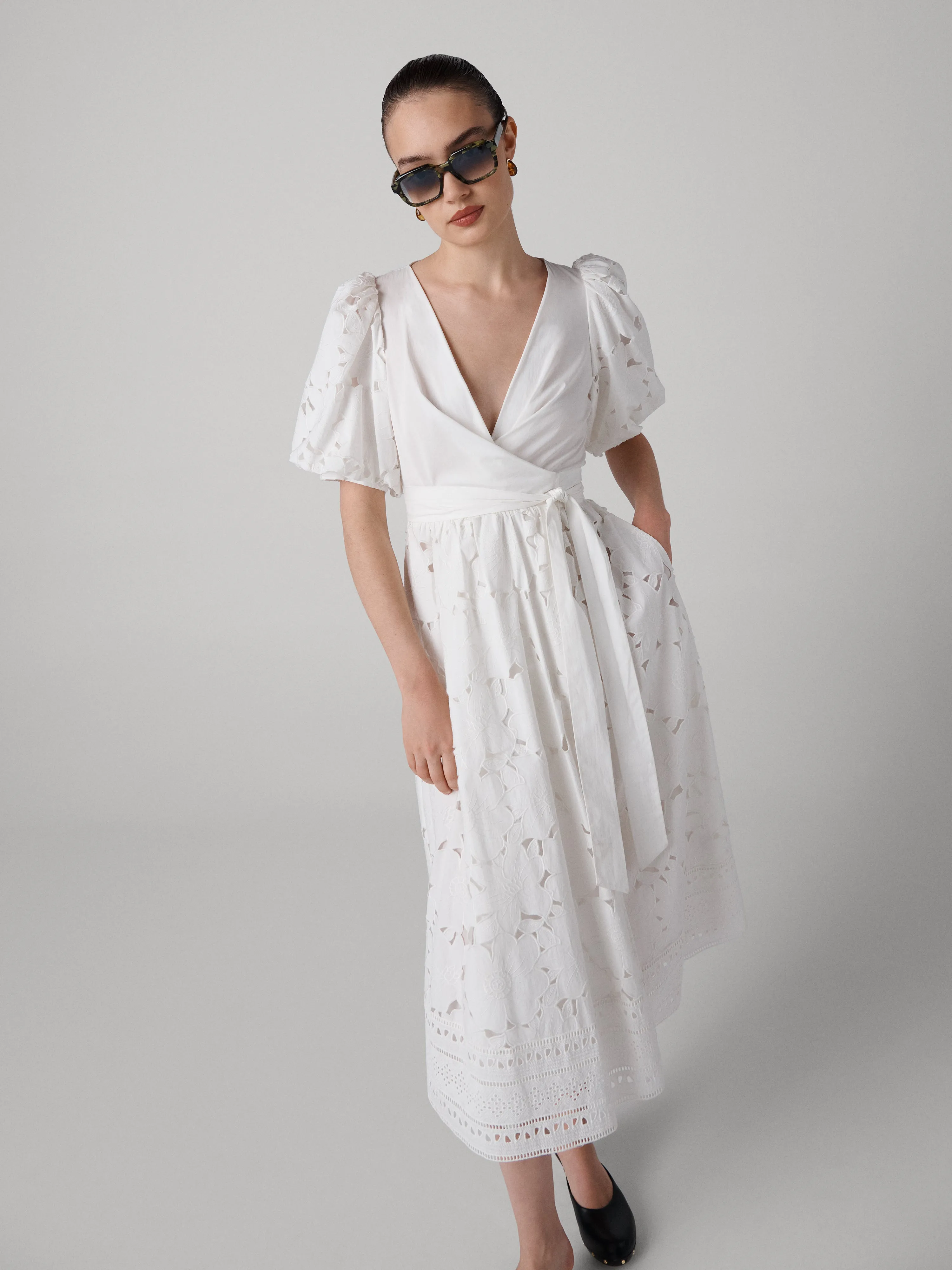 Delilah Eyelet Cotton Wrap Dress sold by Diane Von Furstenberg product image thumbnail 4