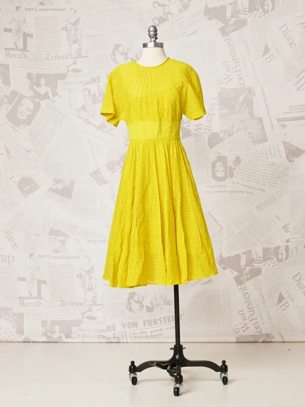 Citron Pin Tuck Dress - DVF Vintage made by Diane Von Furstenberg