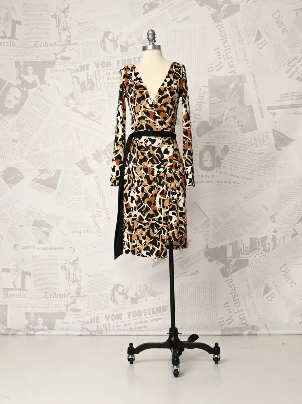 Brown Patterned Wrap Dress - DVF Vintage made by Diane Von Furstenberg