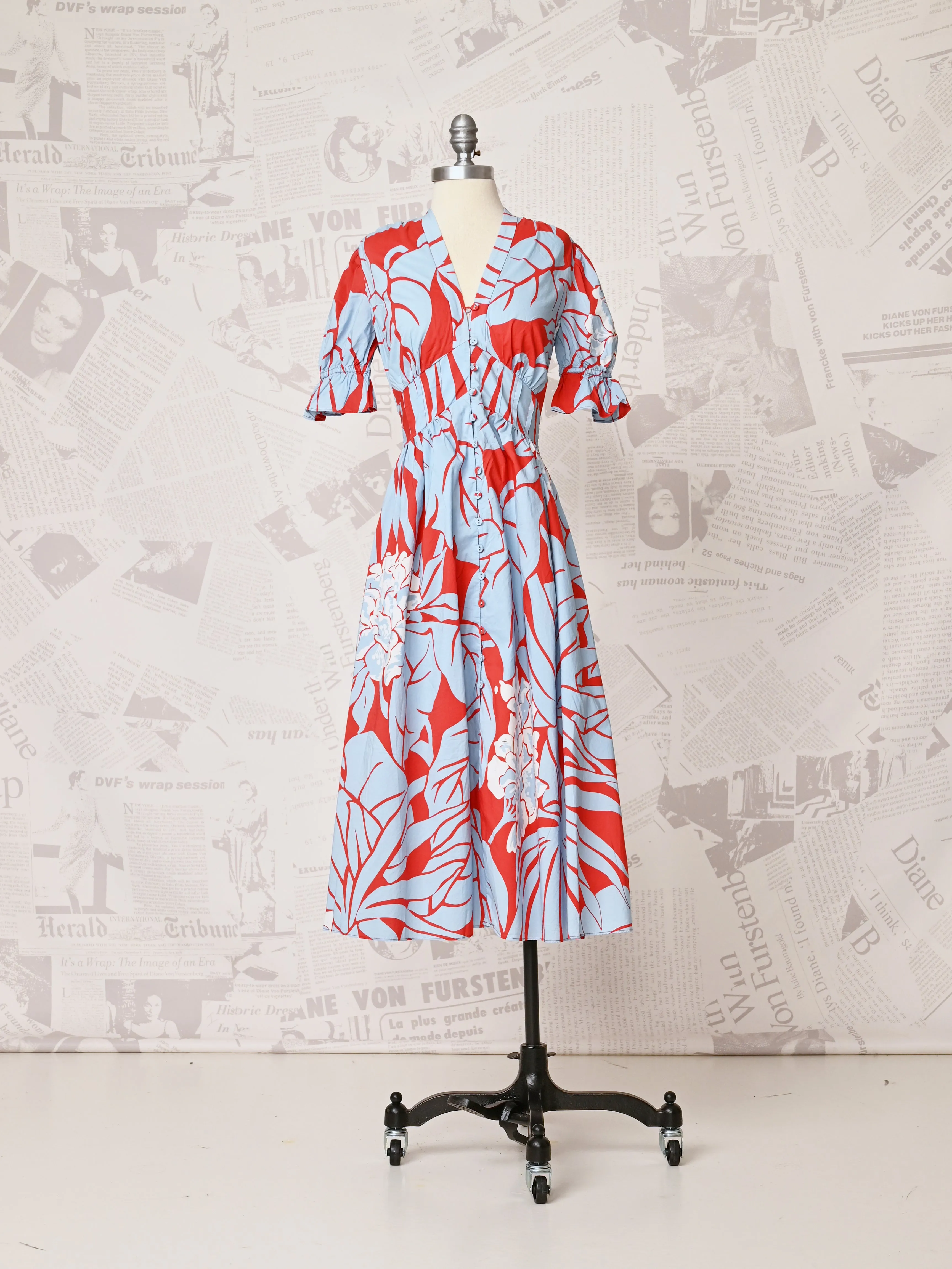 Puff Sleeve Floral Midi Dress - DVF Vintage sold by Diane Von Furstenberg