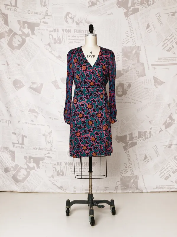 Wrap Dress with Sheer Sleeves - DVF Vintage made by Diane Von Furstenberg