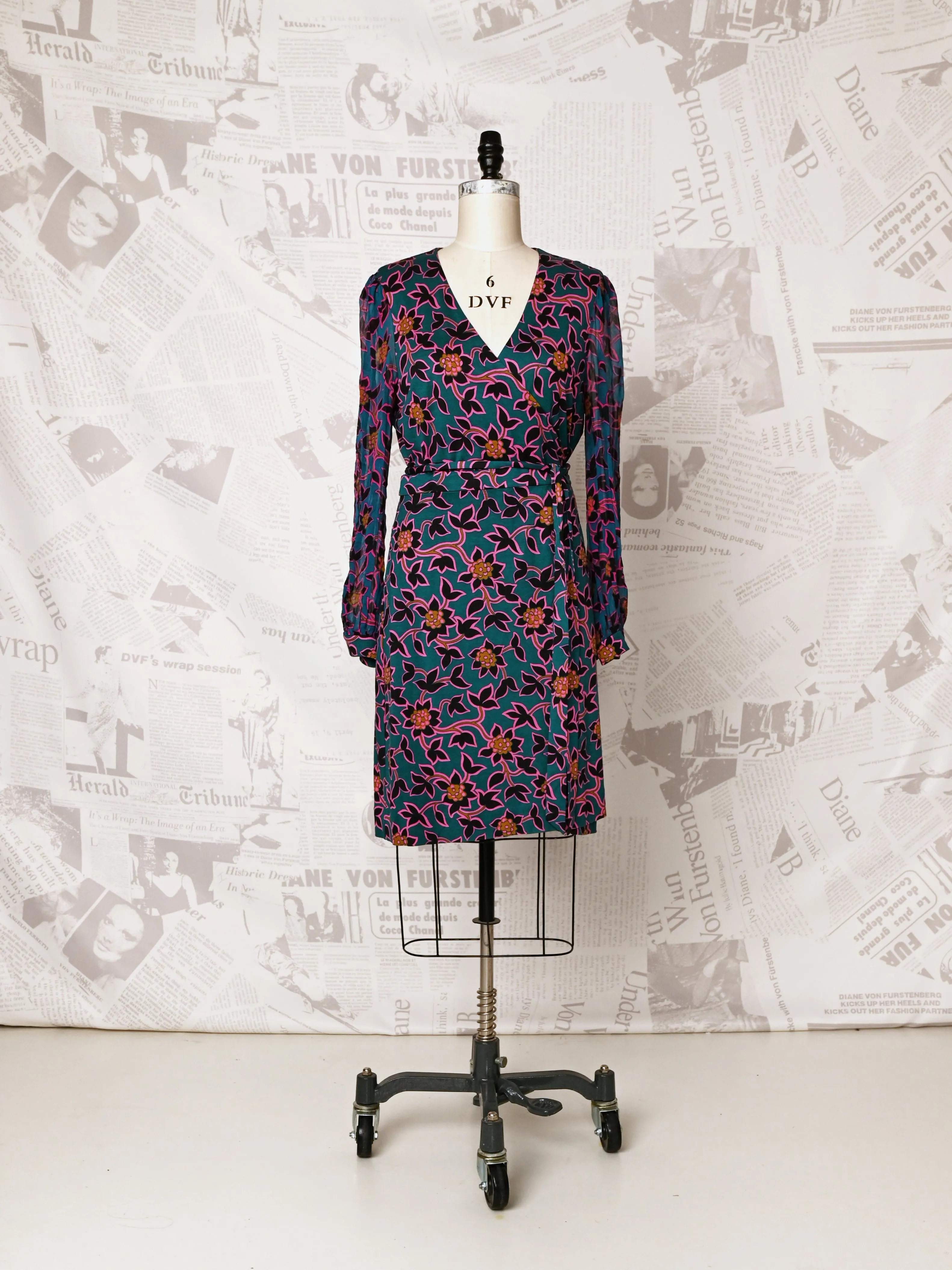 Wrap Dress with Sheer Sleeves - DVF Vintage sold by Diane Von Furstenberg