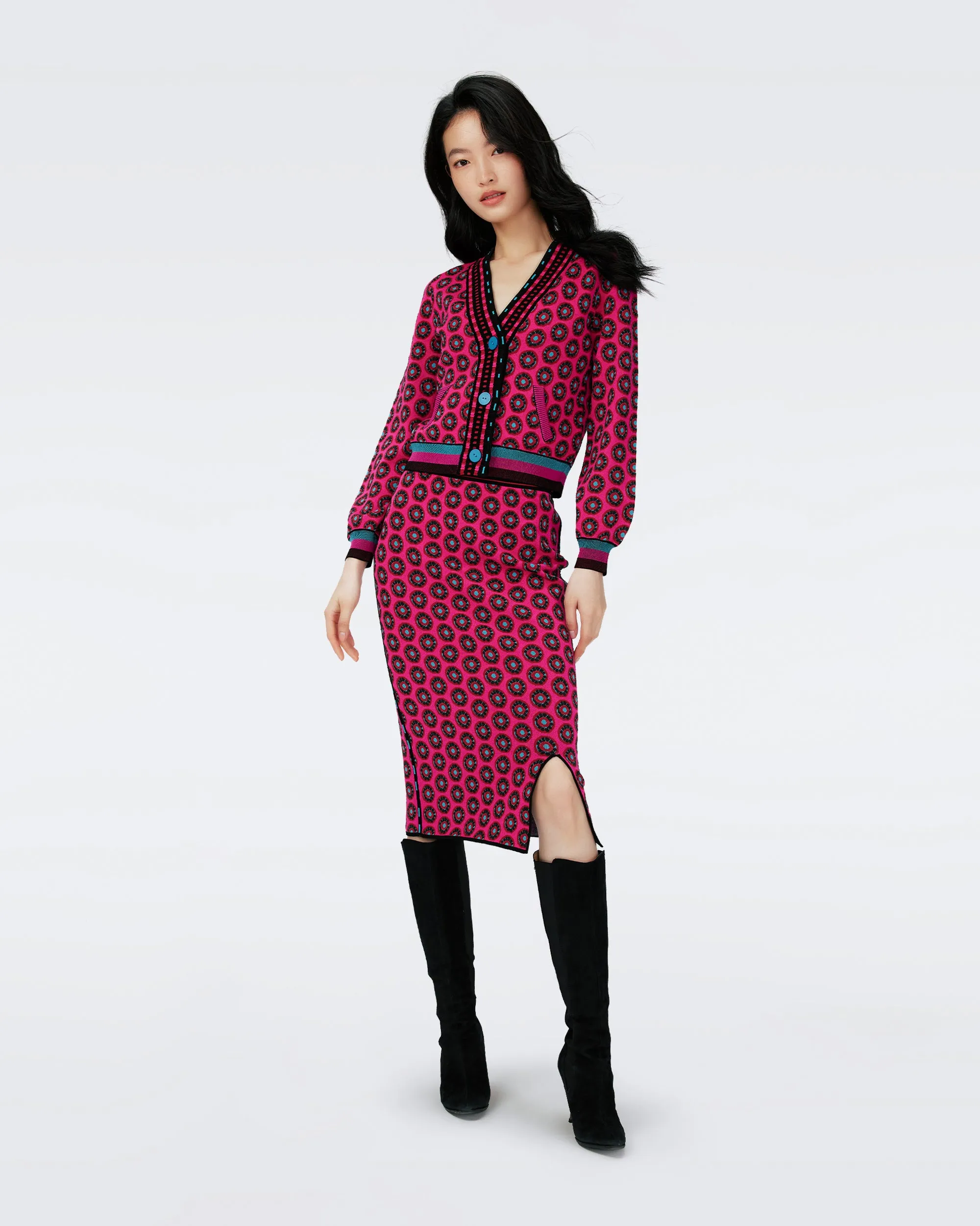 Bryant Knit Jacquard Cardigan sold by Diane Von Furstenberg