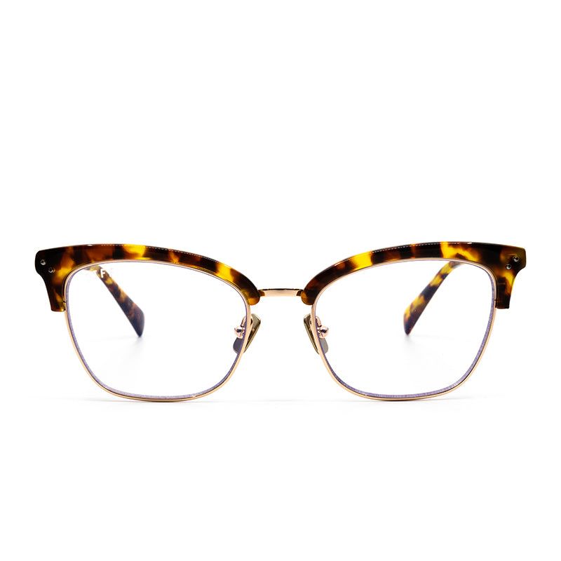 LUCY - GOLD AMBER TORTOISE + BLUE LIGHT TECHNOLOGY CLEAR GLASSES sold by Diff Eyewear