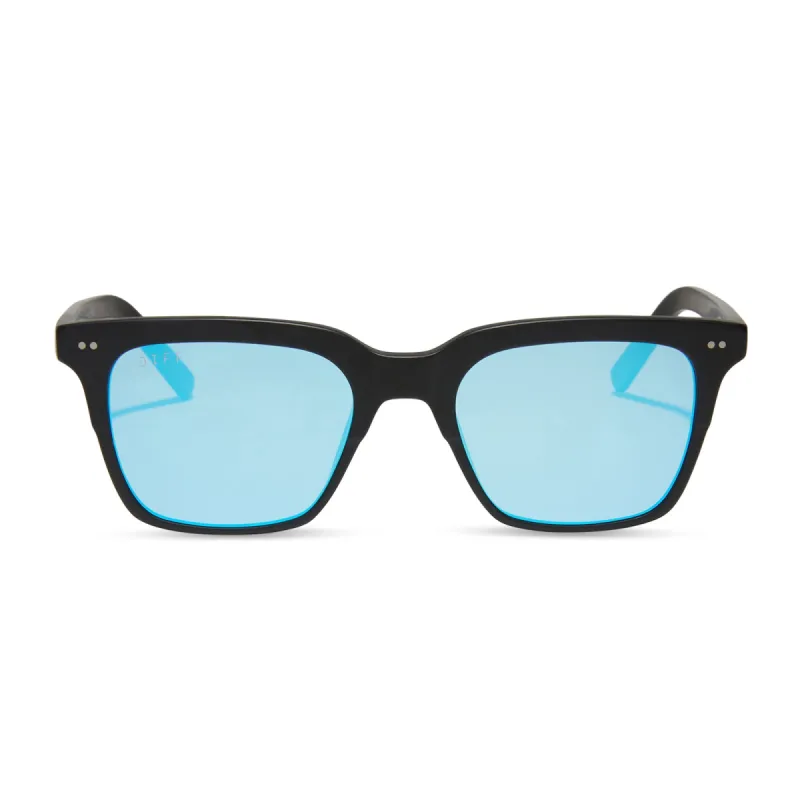 BILLIE - MATTE BLACK + BLUE MIRROR SUNGLASSES sold by Diff Eyewear