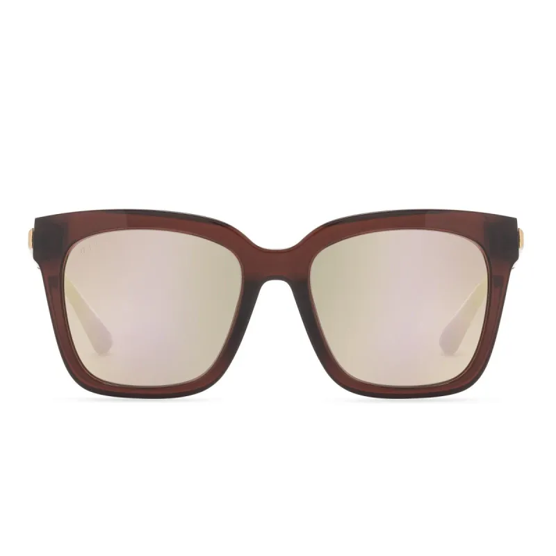 BELLA - CHESTNUT CRYSTAL + CHERRY BLOSSOM MIRROR SUNGLASSES sold by Diff Eyewear