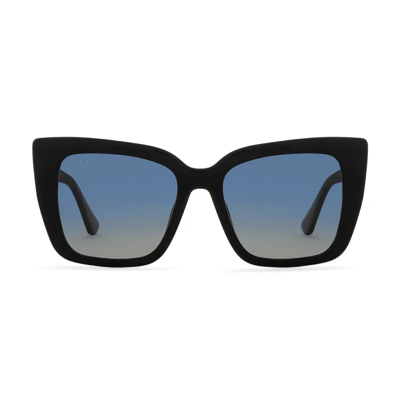 LIZZY - BLACK + AEGEAN BLUE GRADIENT FLASH POLARIZED SUNGLASSES sold by Diff Eyewear