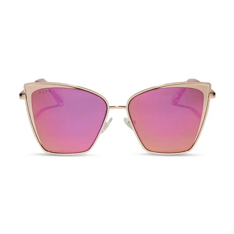 BECKY - ROSE GOLD + PINK MIRROR SUNGLASSES sold by Diff Eyewear