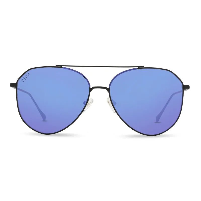 JANE - MATTE BLACK + PURPLE MIRROR SUNGLASSES sold by Diff Eyewear