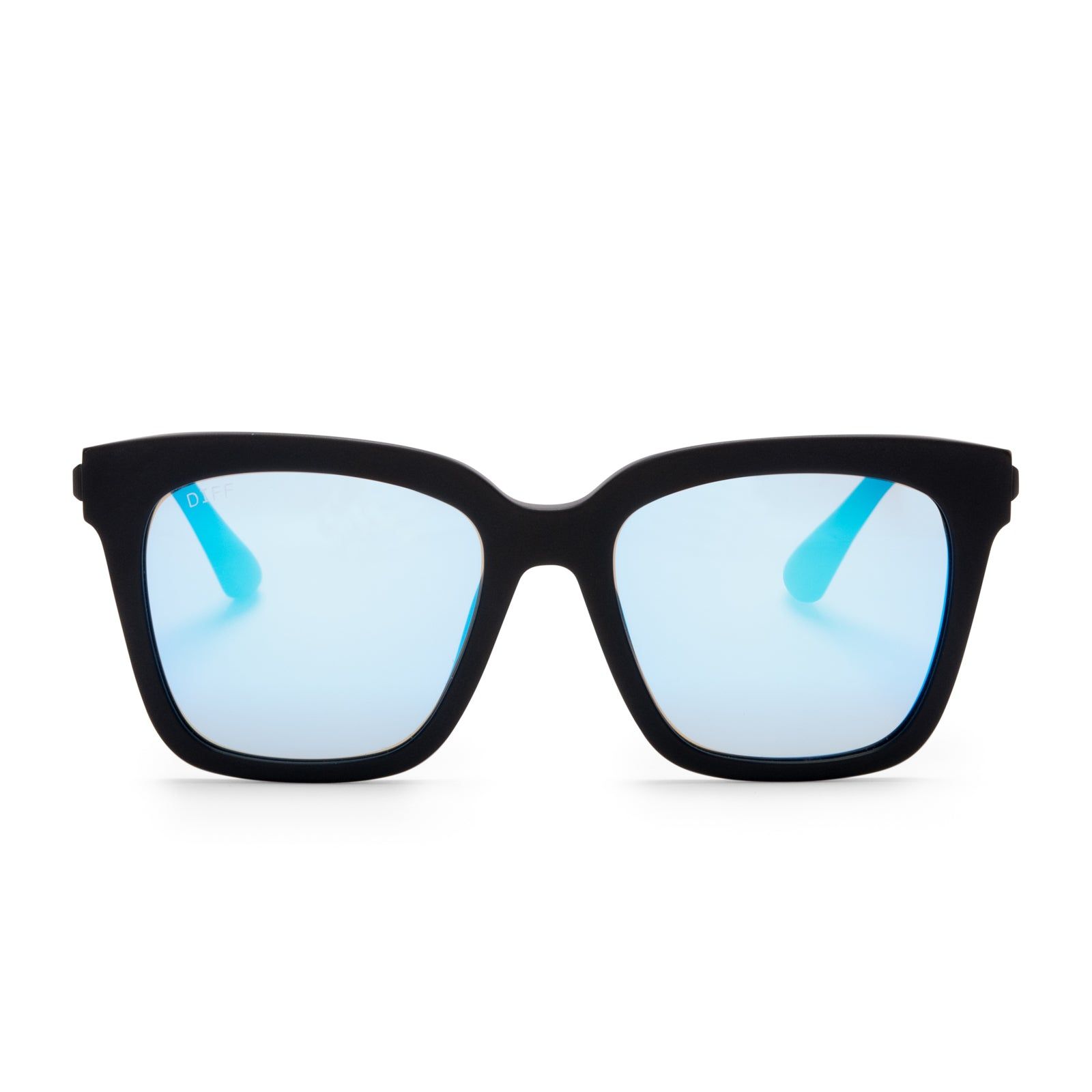 BELLA - MATTE BLACK + BLUE MIRROR SUNGLASSES sold by Diff Eyewear