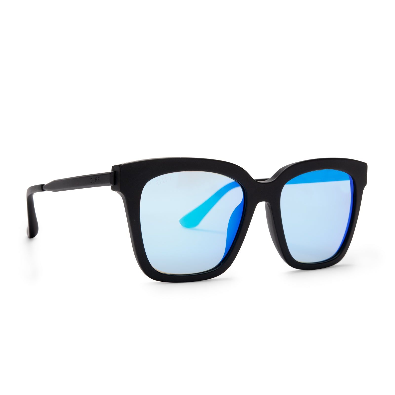 BELLA - MATTE BLACK + BLUE MIRROR SUNGLASSES sold by Diff Eyewear product image thumbnail 2