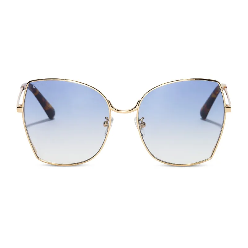DONNA - GOLD, AMBER TORTOISE + BLUE GRADIENT SUNGLASSES sold by Diff Eyewear