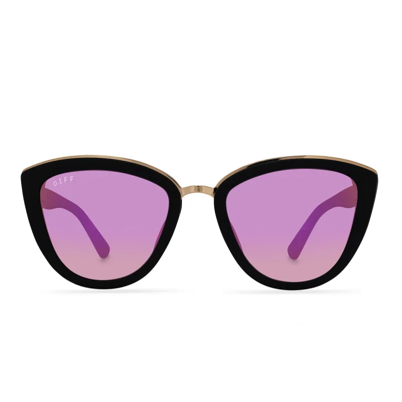 ROSE - MATTE BLACK + PINK MIRROR SUNGLASSES sold by Diff Eyewear