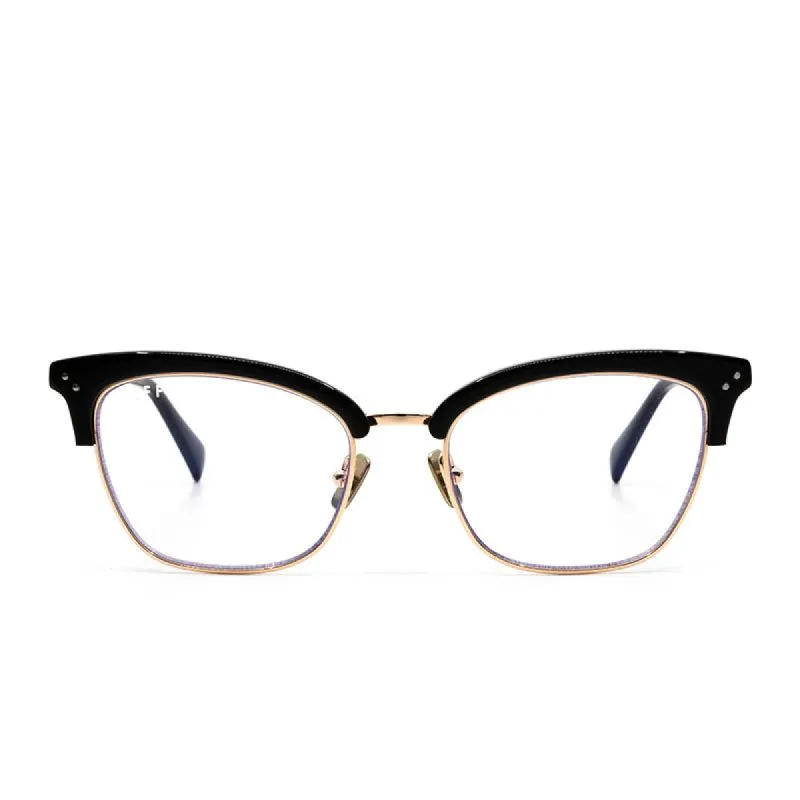 LUCY - GOLD BLACK ACETATE + BLUE LIGHT TECHNOLOGY CLEAR GLASSES sold by Diff Eyewear