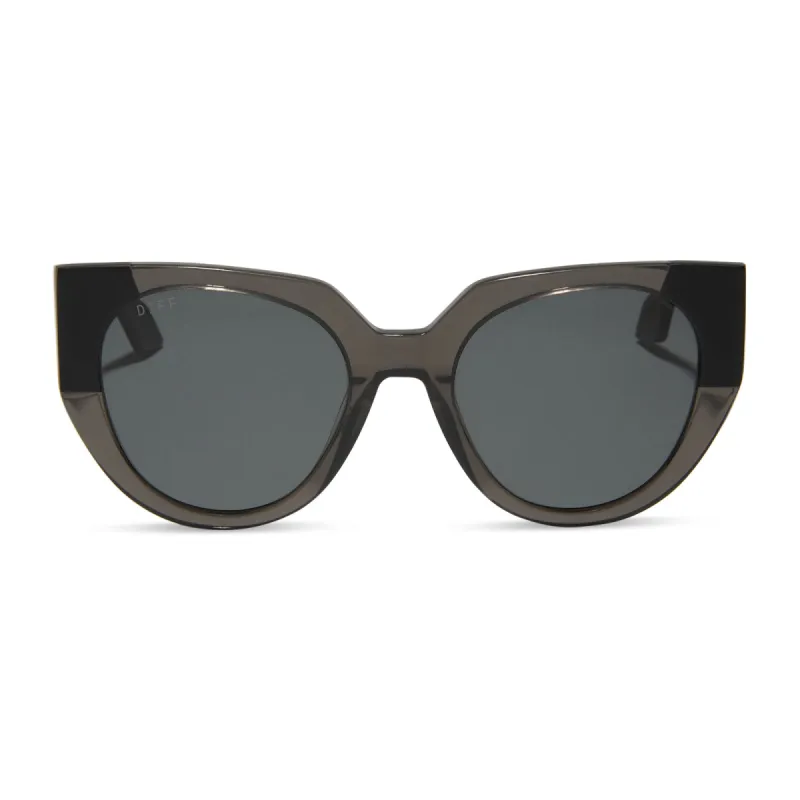 IVY - SMOKE CRYSTAL WITH MATTE BLACK + GREY + POLARIZED SUNGLASSES sold by Diff Eyewear