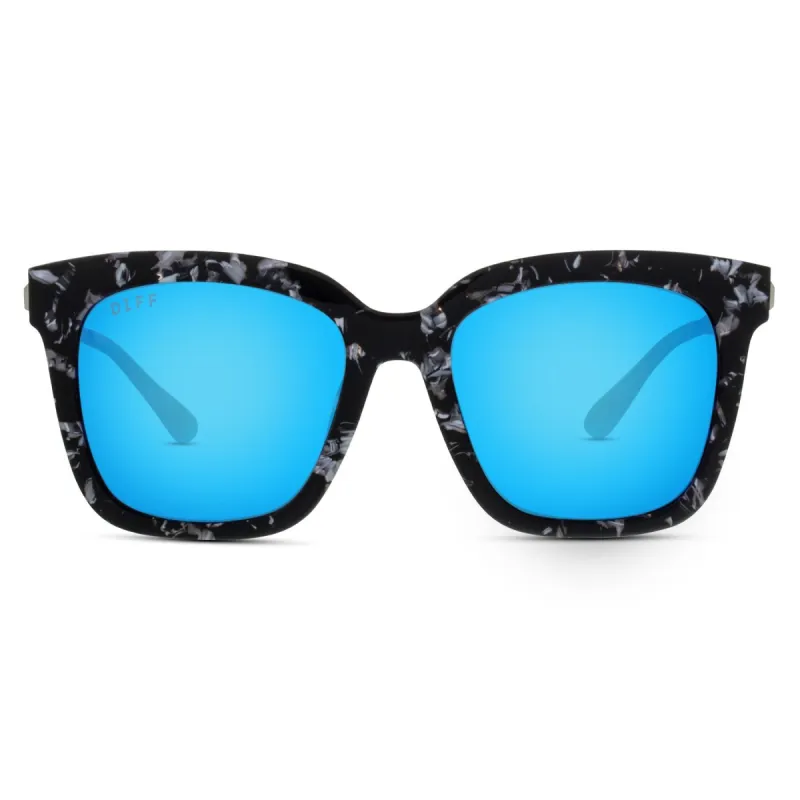 BELLA - BLACK / WHITE + BLUE MIRROR + POLARIZED SUNGLASSES sold by Diff Eyewear