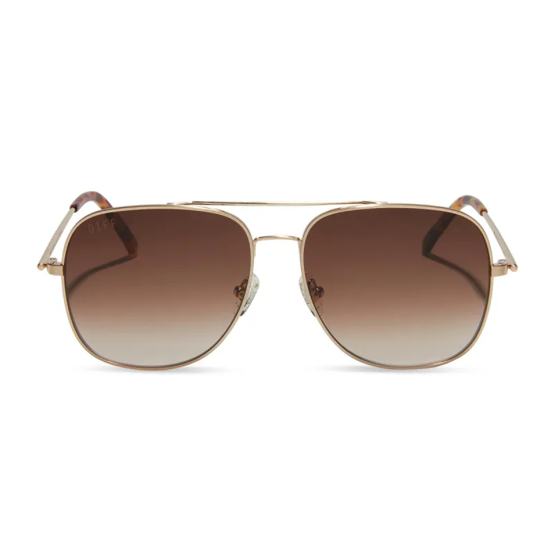 BROOKLYN - BRUSHED GOLD + BROWN GRADIENT SUNGLASSES sold by Diff Eyewear
