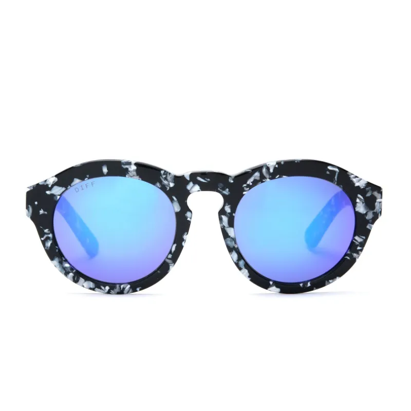 DIME - BLACK WHITE + BLUE MIRROR + POLARIZED SUNGLASSES made by Diff Eyewear