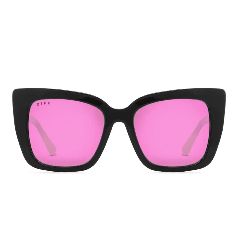 LIZZY - BLACK + PINK MIRROR SUNGLASSES sold by Diff Eyewear