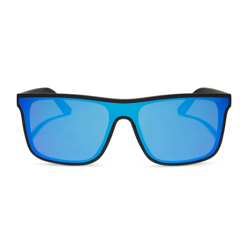 FLASH - MATTE BLACK + BLUE MIRROR + POLARIZED SUNGLASSES made by Diff Eyewear
